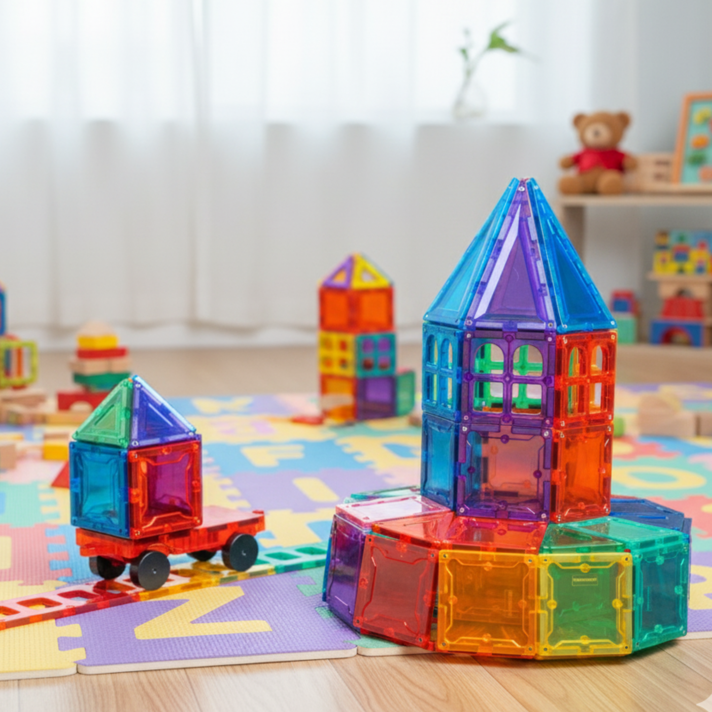 SparksMag Petite Magnetic Tiles Set (104 PCS) – Creative Starter Building Set | STEM Construction Toy for Kids