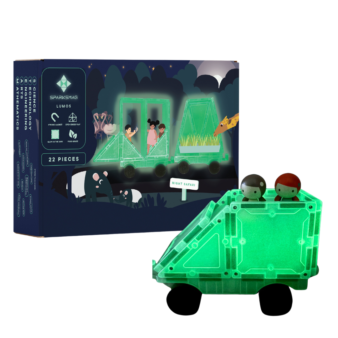 SparksMag Lumos Glow-in-the-Dark Magnetic Tiles (22 PCS) – Light-Up STEM Building Set for Kids