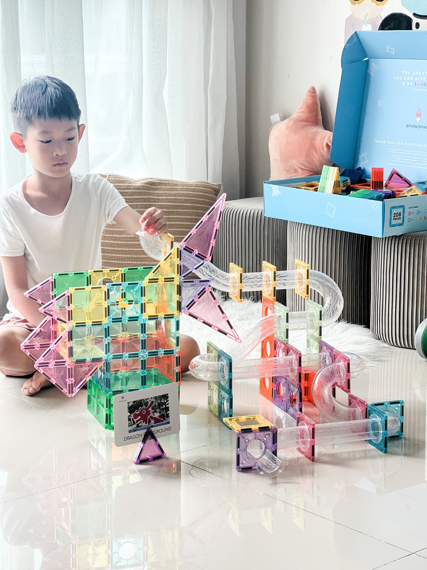 SparksMag Marble Run Set (120 PCS) – Transparent Magnetic Tubes Building Kit | STEM Engineering Toy for Kids