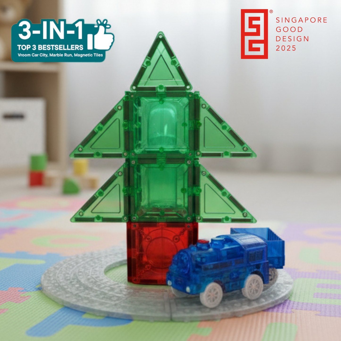 3-in-1 Discovery Set – STEM Magnetic Tiles Car Toy