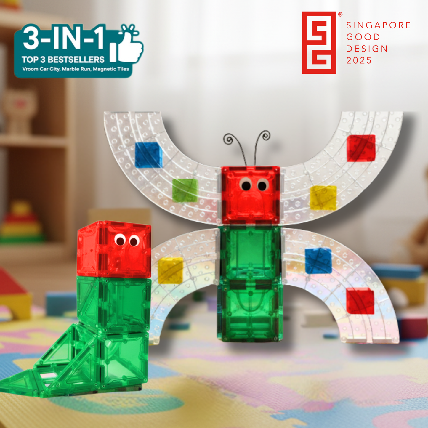 3-in-1 Discovery Set – STEM Magnetic Tiles Car Toy