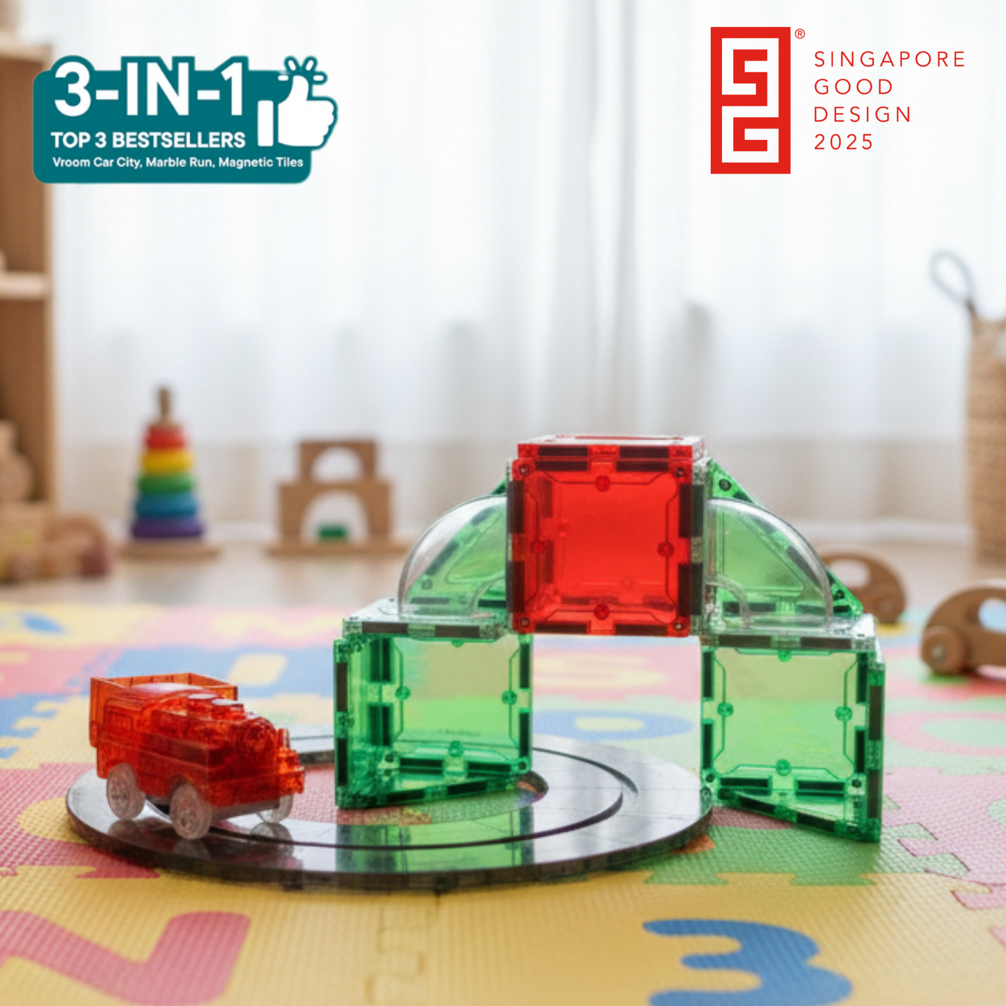 3-in-1 Discovery Set – STEM Magnetic Tiles Car Toy