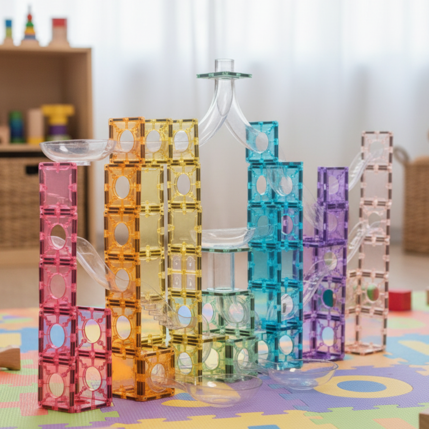 SparksMag Marble Run Set (120 PCS) – Transparent Magnetic Tubes Building Kit | STEM Engineering Toy for Kids