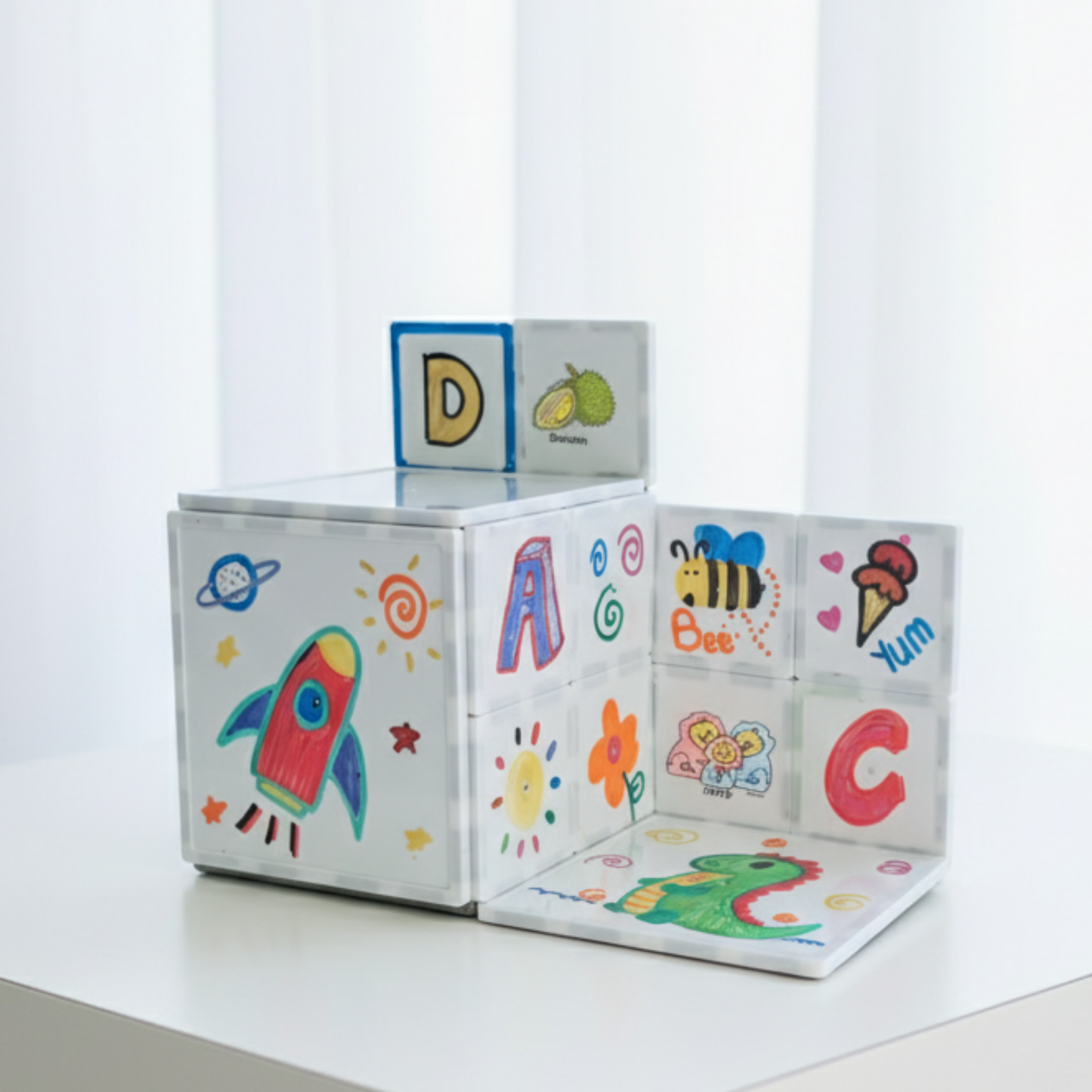 SparksMag Magic Drawable Magnetic Tiles (20 PCS) – Reusable Drawing & Building Set | Creative STEM Toy for Kids