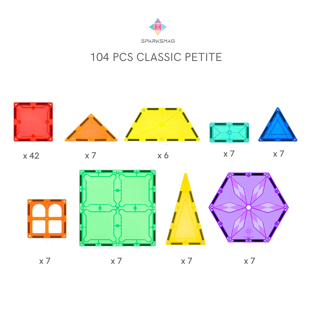SparksMag Petite Magnetic Tiles Set (104 PCS) – Creative Starter Building Set | STEM Construction Toy for Kids