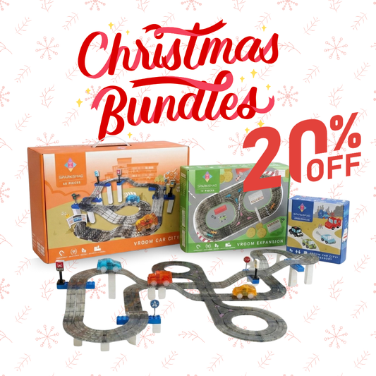 SparksMag Vroom Car City® Ultimate Mega Bundle – 60 PCS Road Set + 10 PCS Expansion + Police Car & Fire Engine | Duplo®-Compatible STEM Magnetic Car Play Set