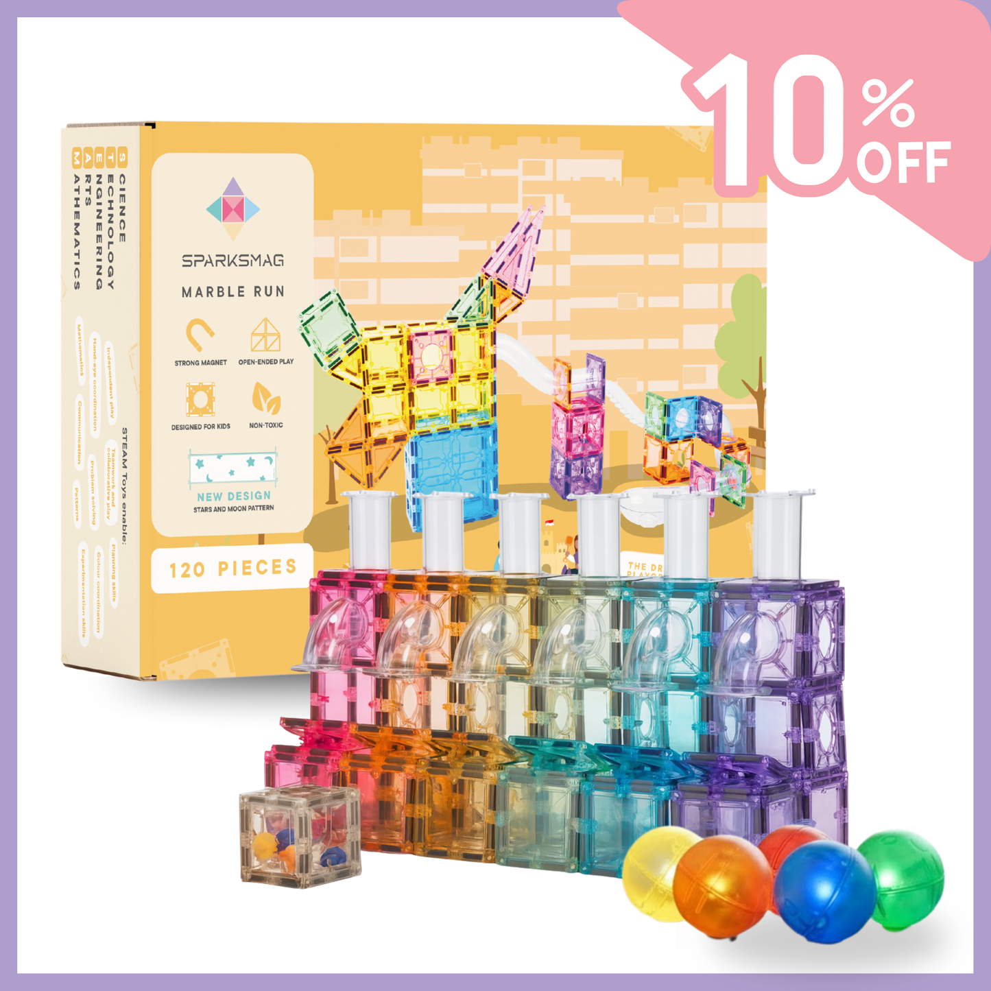 125 PCS Glitter Marble Run Mega Set