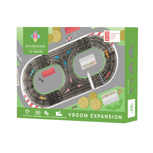 SparksMag Vroom Car City® Expansion Set (10 PCS) – Add-On Magnetic Road & Car Building Tiles | Lego® Duplo®-Compatible STEM Toy