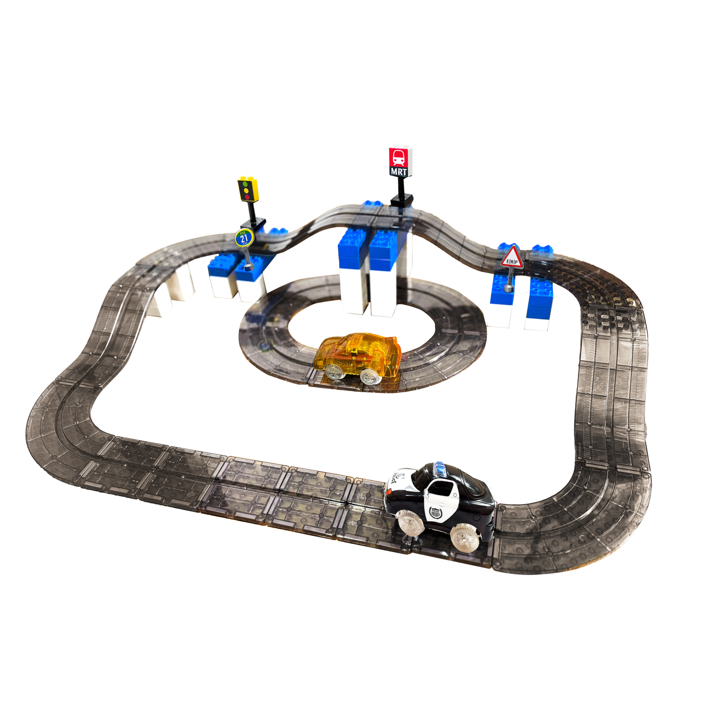 SparksMag Vroom Car City® Grande Set (60 PCS) – Magnetic Road & Car Building Set | Duplo®-Compatible STEM Magnetic Tiles Toy