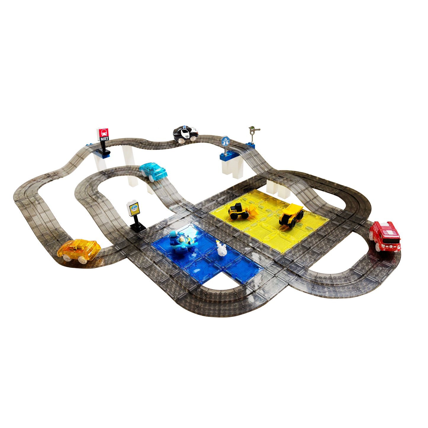 SparksMag Vroom Car City® Grande Set (60 PCS) – Magnetic Road & Car Building Set | Duplo®-Compatible STEM Magnetic Tiles Toy