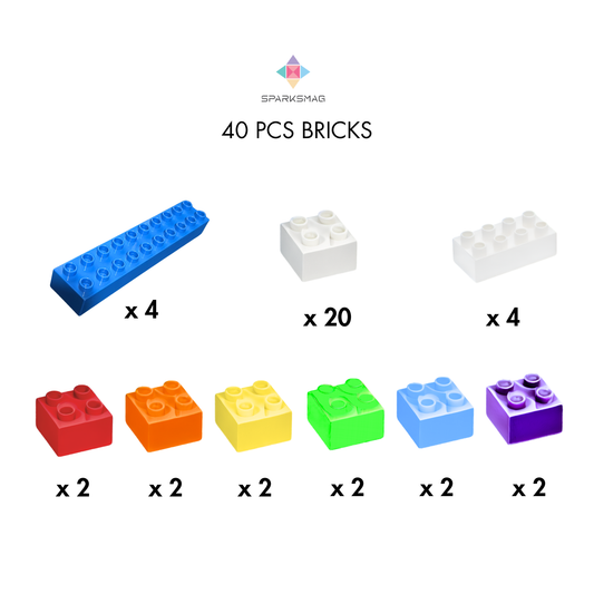 SparksMag Bricks Accessory Pack (40 PCS) – Duplo®-Compatible Magnetic Brick Add-On for Vroom Car City®