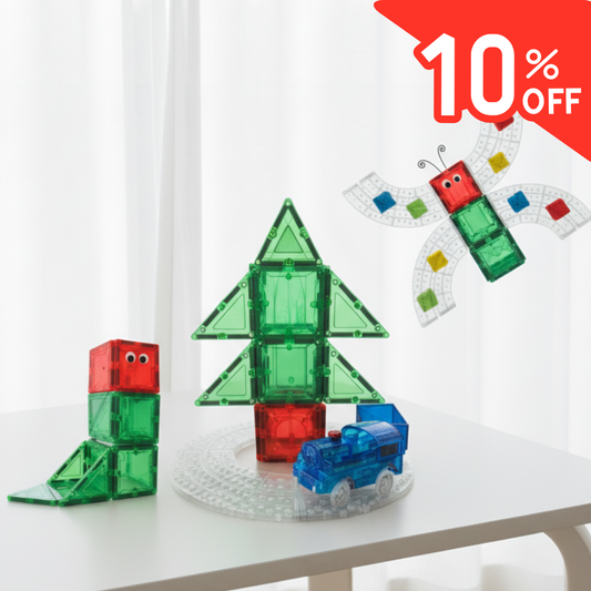 SparksMag Best Loved Trio 3-in-1 Discovery Set (32 PCS) – Magnetic Tiles Starter Set for STEM Learning & Creative Play