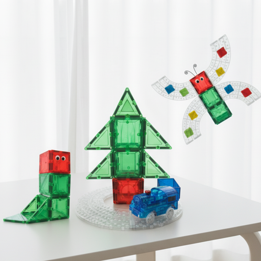 SparksMag Best Loved Trio 3-in-1 Discovery Set (32 PCS) – Magnetic Tiles Starter Set for STEM Learning & Creative Play