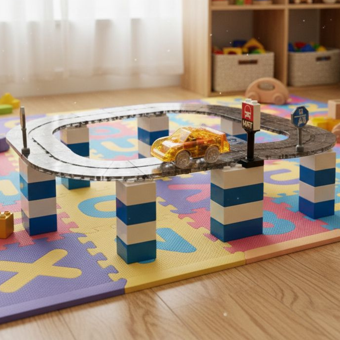 SparksMag Vroom Car City® Starter Set (35 PCS) – Magnetic Road & Car Building Set | Duplo®-Compatible STEM Toy for Kids