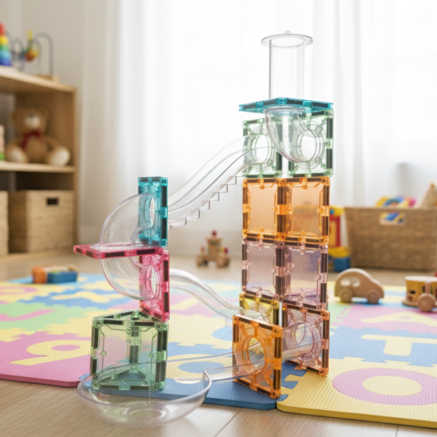 SparksMag Marble Run Set (120 PCS) – Transparent Magnetic Tubes Building Kit | STEM Engineering Toy for Kids