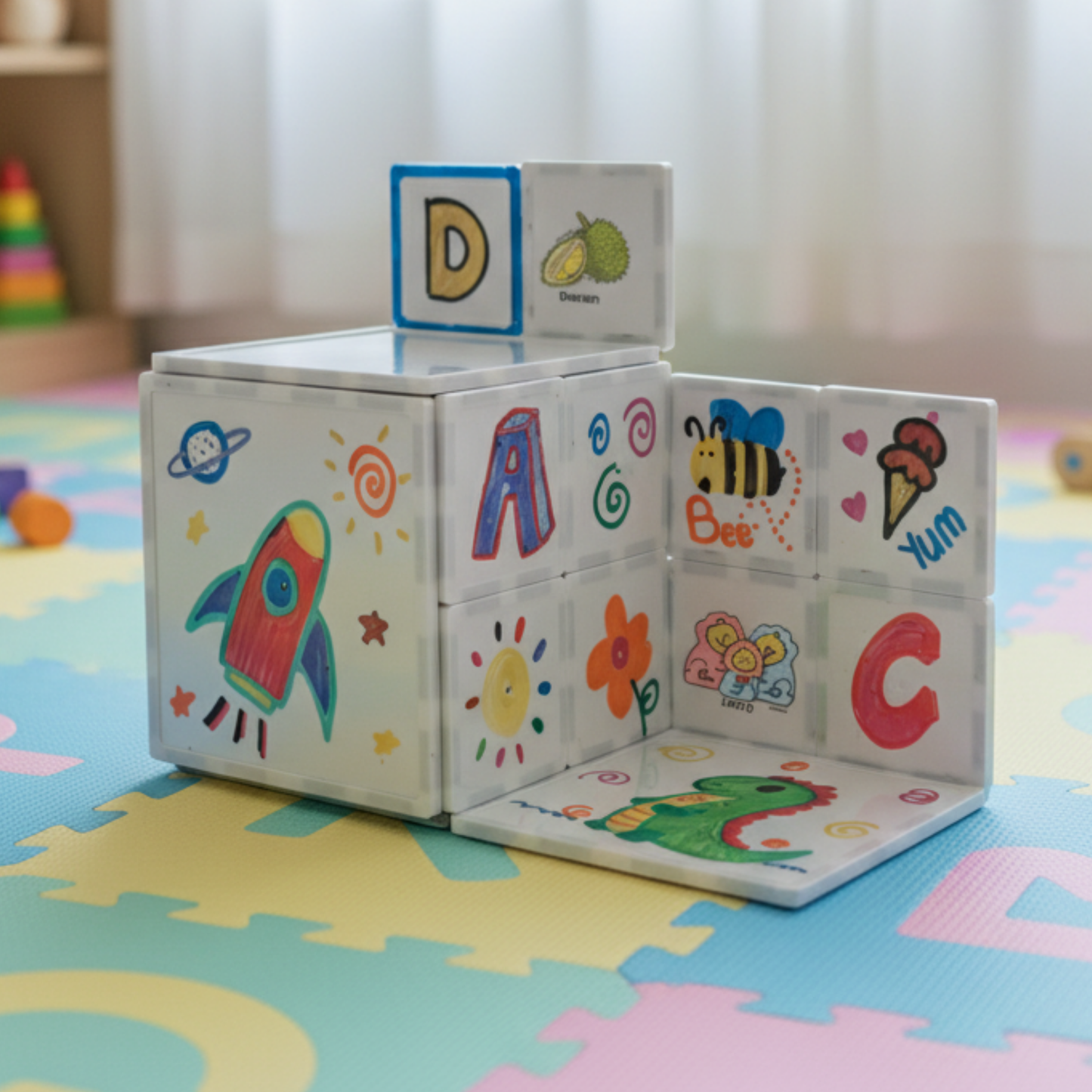 SparksMag Magic Drawable Magnetic Tiles (20 PCS) – Reusable Drawing & Building Set | Creative STEM Toy for Kids