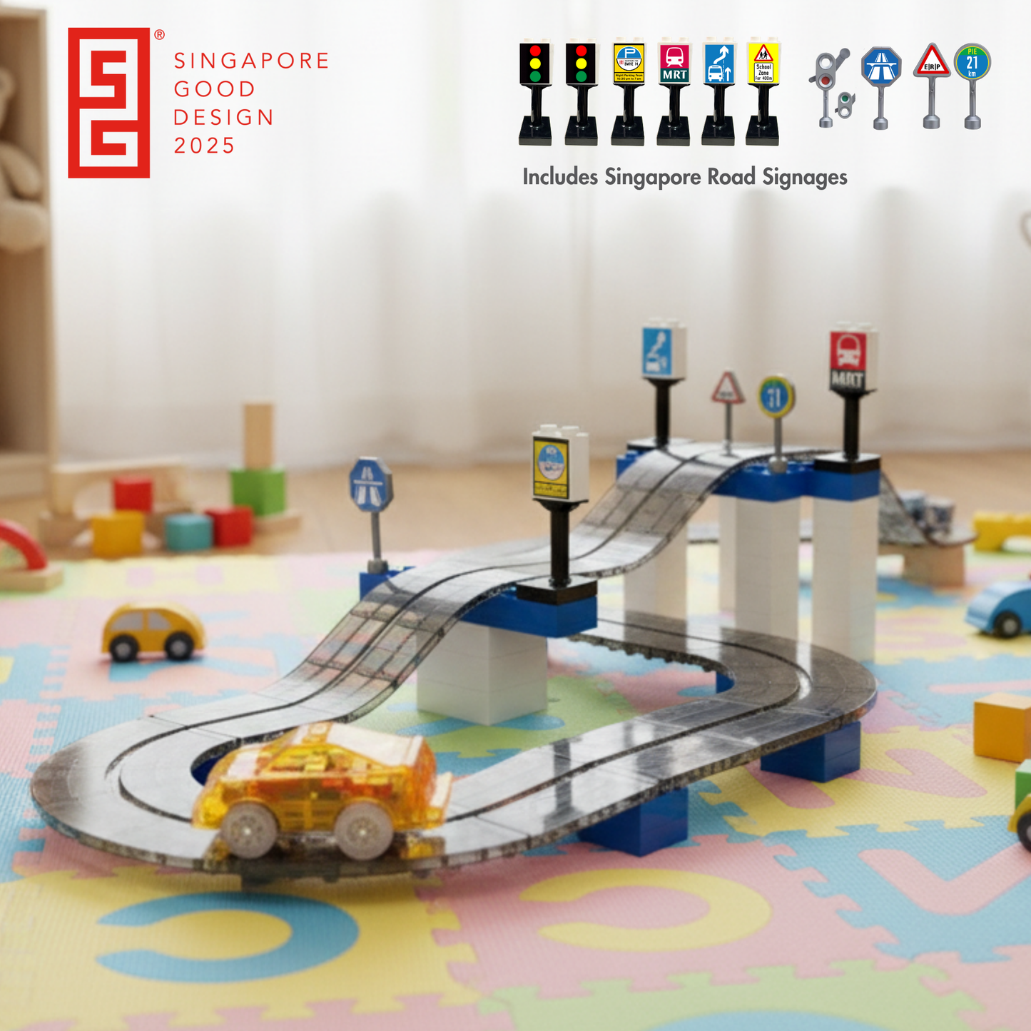 SparksMag Vroom Car City® Starter Set (35 PCS) – Magnetic Road & Car Building Set | Duplo®-Compatible STEM Toy for Kids