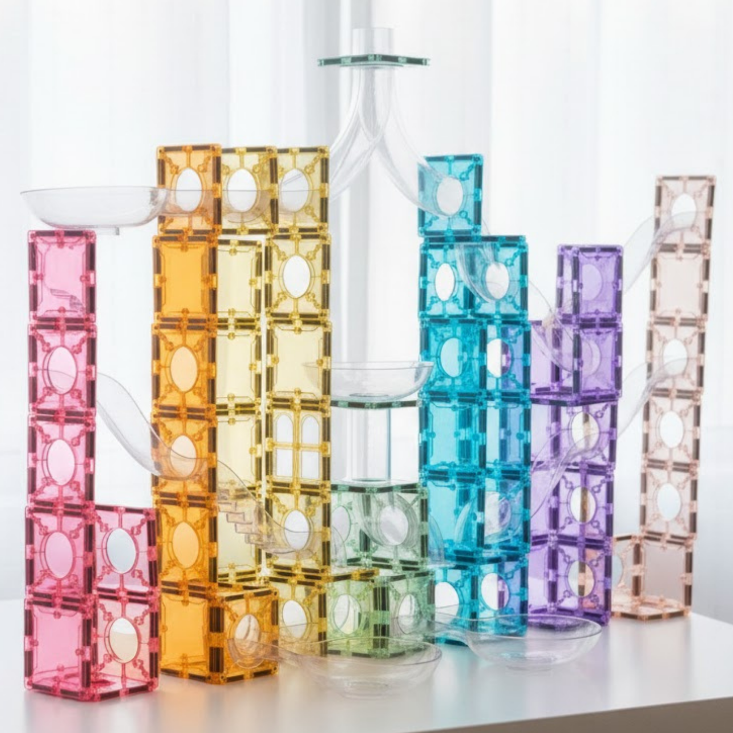 SparksMag Marble Run Set (120 PCS) – Transparent Magnetic Tubes Building Kit | STEM Engineering Toy for Kids