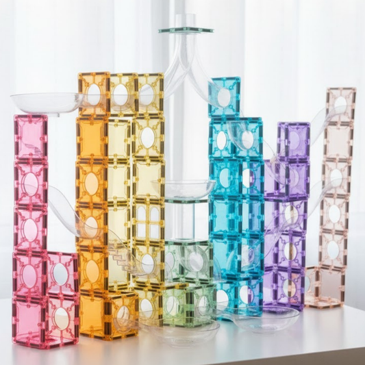 SparksMag Marble Run Set (120 PCS) – Transparent Magnetic Tubes Building Kit | STEM Engineering Toy for Kids