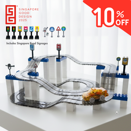 SparksMag Vroom Car City® Grande Set (60 PCS) – Magnetic Road & Car Building Set | Duplo®-Compatible STEM Magnetic Tiles Toy