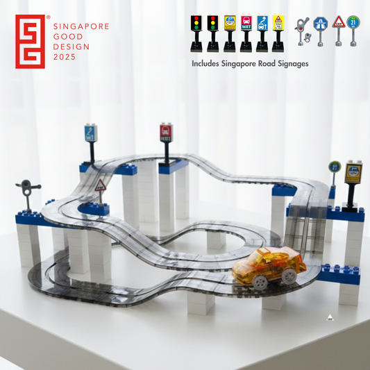 SparksMag Vroom Car City® Grande Set (60 PCS) – Magnetic Road & Car Building Set | Duplo®-Compatible STEM Magnetic Tiles Toy