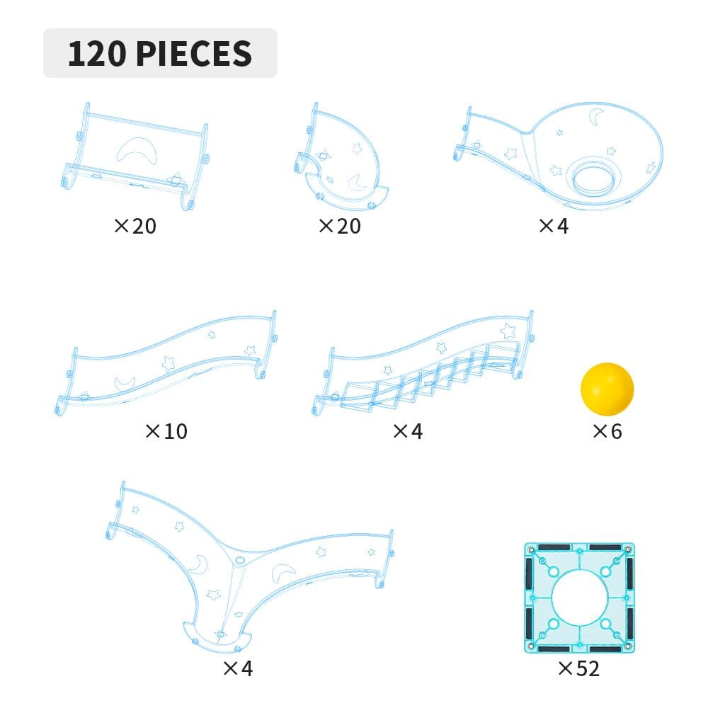 120 PCS MARBLE RUN - TRANSPARENT TUBES